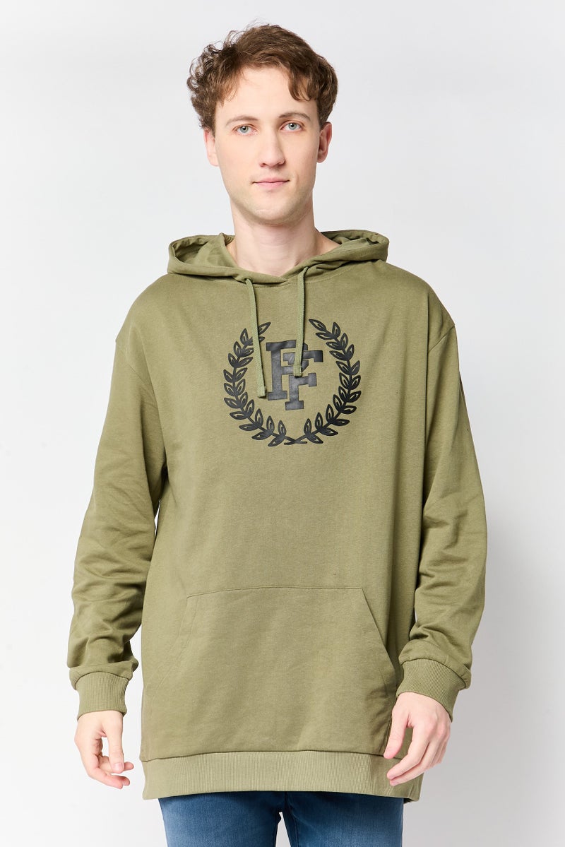 Paul Frank Men Long Sleeves Brand Logo Hoodie, Olive - Image 1